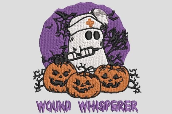 Boo Ghost Nurse Pumpkin Halloween Embroidery