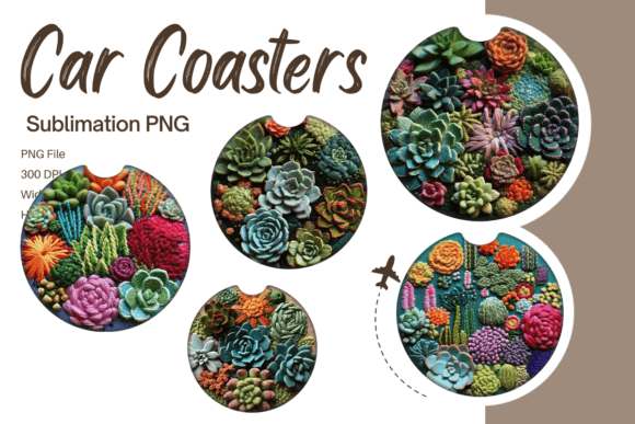 Cactus Succulent Embroidery Car Coaster