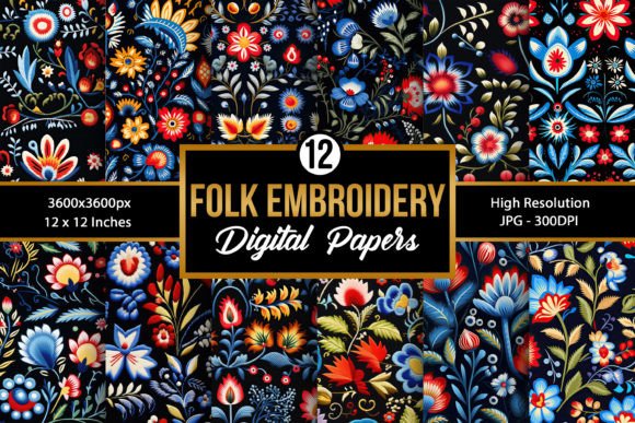 Folk Embroidery Pattern Digital Papers Review