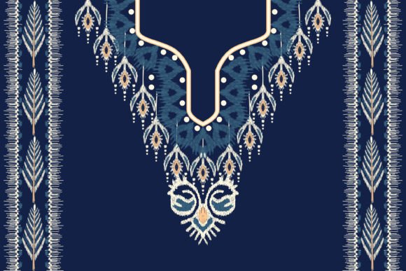 Ikat Floral Neckline Embroidery